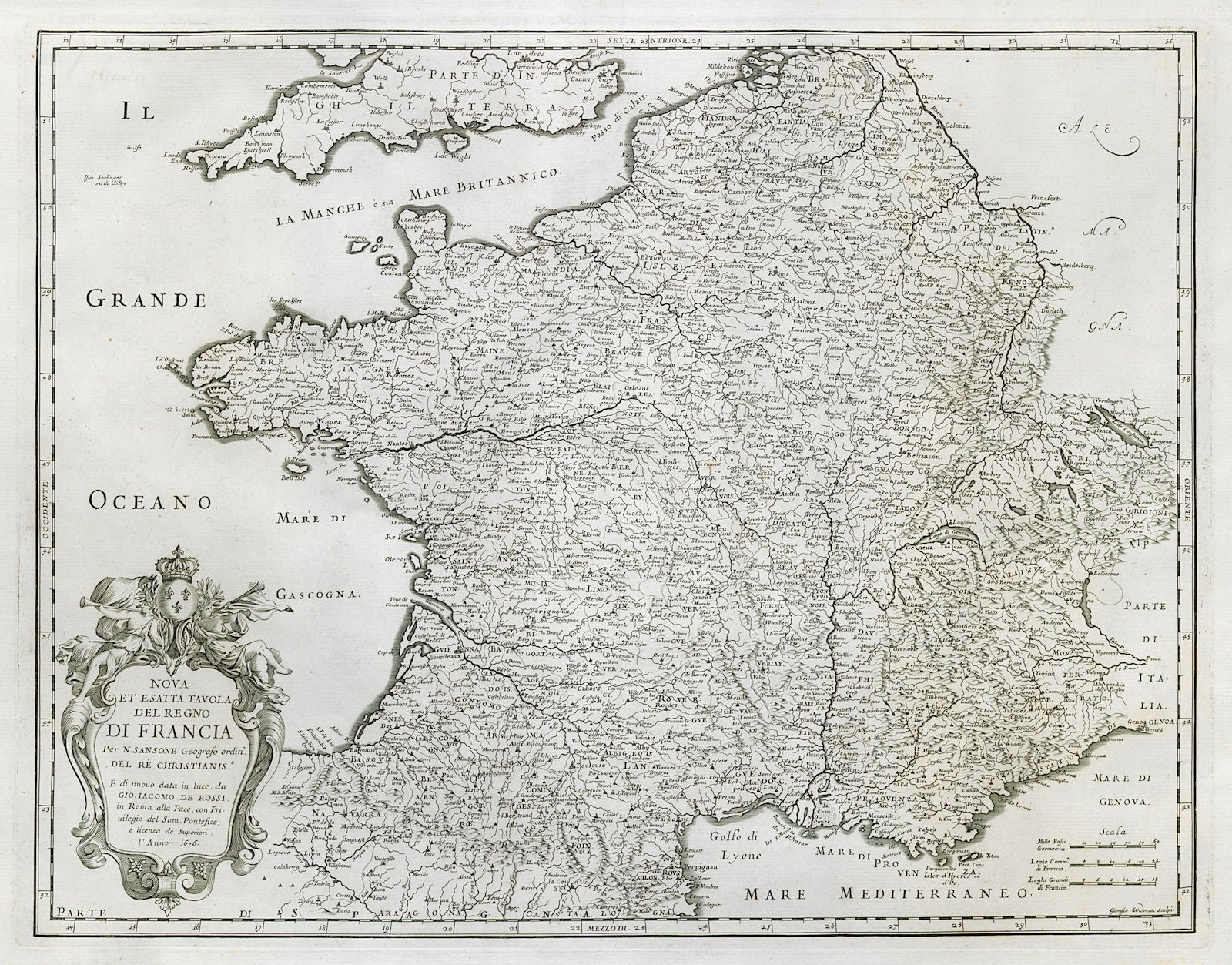 Nova et Esatta Tavola del Regno di Francia. France Belgium ROSSI/SANSON 1676 map